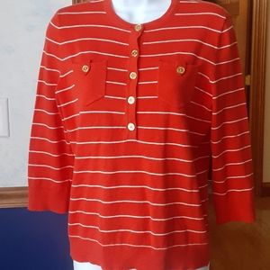 Chaps henley like sweater-orange w/ white stripes